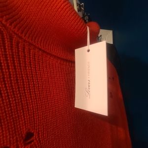 NEW Revolve Lovers + Friends Red Distressed Turtleneck Knit Sweater Dress Medium
